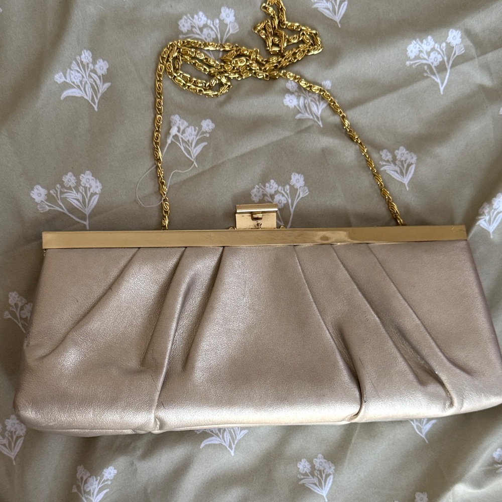 Jessica McClintock Gold Pleated Clutch
